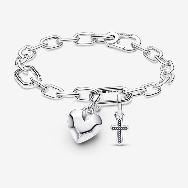 Bracelet Link Composé Cœur Facetté & Croix Scintillante Pandora ME